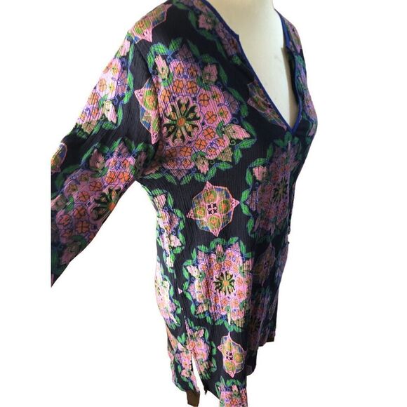 Gauzy J Crew Pink Medallion V Neck 3/4 Sleeve Gauze Cotton Tunic Swimsuit Cover - Picture 4 of 13